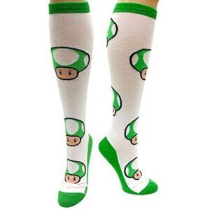 Nintendo 1-Up Green Mushroom Knee High Socks | Gaming Novelty Socks